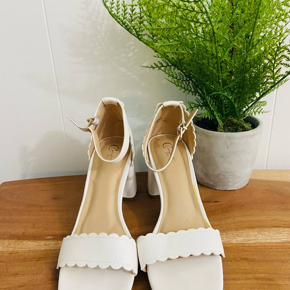 White Ruffled Heeled Sandal Size 11